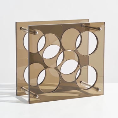 Vintage Smoked Lucite Wine Rack // 1970s Space Age Wine Bottle Holder // Countertop Storage for 5 Bottles 