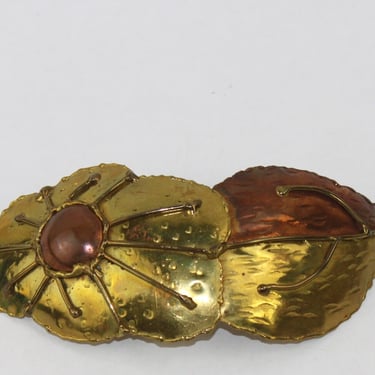 Artisan Brutalist Modernist Abstract Belt Buckle Mixed Metal Copper Brass Flower 