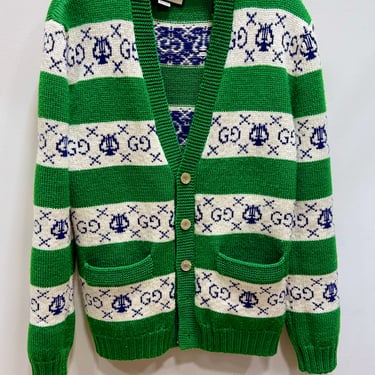 Gucci Green Lyre Stripe Cardigan, Size S