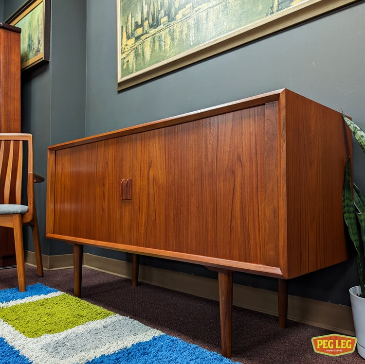 Danish Modern teak credenza with tambour doors by Svend Aage Larsen for Faarup