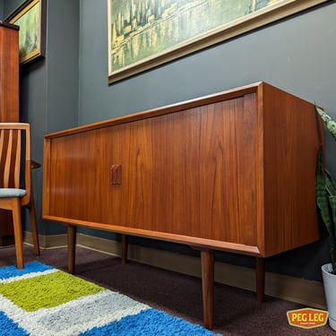 Danish Modern teak credenza with tambour doors by Svend Aage Larsen for Faarup