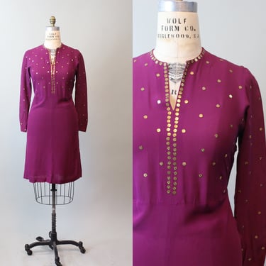 1930s magenta GOLD STUD rayon dress medium  |  new spring 