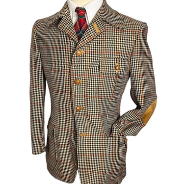 Vintage Simpson BRITISH Wool TWEED Houndstooth Hunting Jacket ~ 36 S ~ blazer / sport coat ~ Elbow Patches ~ Shooting / Sporting / Hacking 