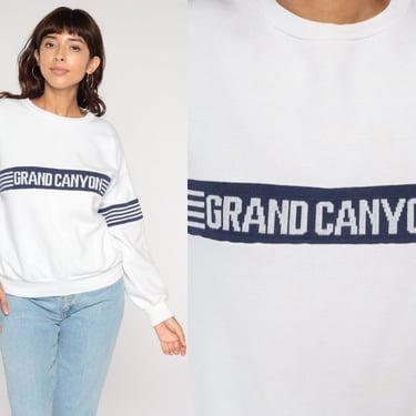 Grand Canyon Sweatshirt Railway 80s 90s Arizona Shirt White Striped Pullover Crewneck Sweater Retro Travel AZ Tourist Tee Vintage Large L 