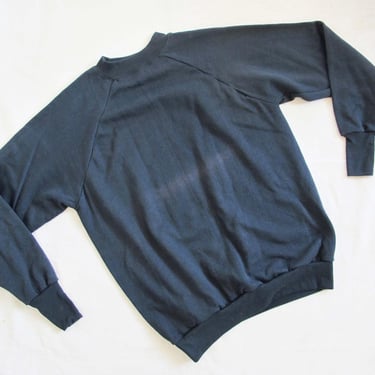 Vintage Faded Black Raglan Sweatshirt M L  - 80s Crewneck Pullover Athletic Jumper - Minimalist 