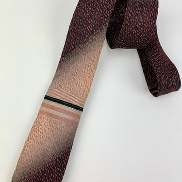 Early 1960'S Tonal Striped Tie - BEAU BRUMMELL - Ombré Pink to Maroon to Black  - Narrow Width - Rayon & Acetate 