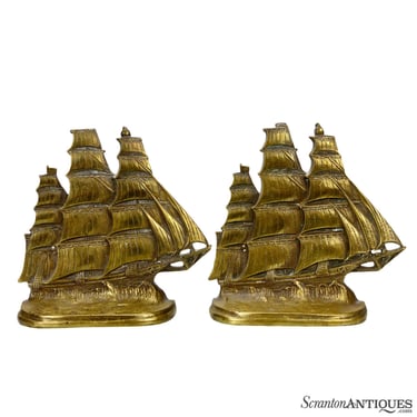 Antique Traditional Brass Spanish Galleon Sailing Ship Bookends – A Pair