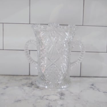 Vintage Antique Dual Handle Pressed Glass Vase Home Décor 