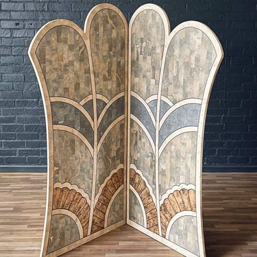 Art Deco Style Inlaid Stone Room Divider Folding Screen 