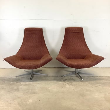 Pair Italian Modern Swivel Club Chairs 