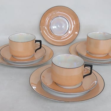 Rudolf Wachter Germany Lusterware 3 Tea Cup Saucer Dessert Plate Set 3306B