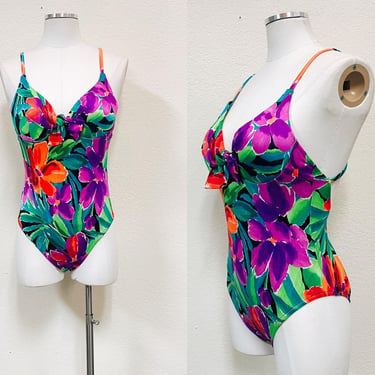 1980s One Piece Floral Swim Suit by Catalina USA XS/S w High Hips & Underwire | Vintage, Bathing Suit, Sexy, Swimwear 