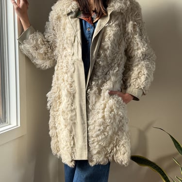 70s Natural Curly Lamb Coat | S