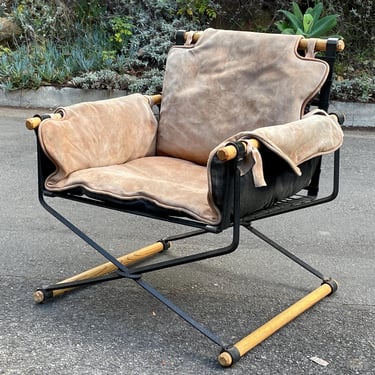 Vintage Cleo Baldon Iron & Oak Lounge Chair 