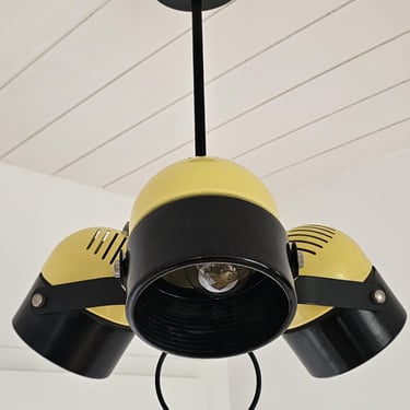 1970s Black Yellow Eyeball Chandalier/ Vintage Spotlight Pendant Light /Mid Century   Modern Lightning/Fully Restored/Vintage Two Tone Lamp 