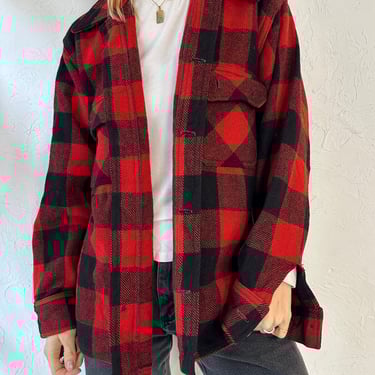 70s 'Bemidji' Red Wool Plaid Flannel Shirt / Medium 