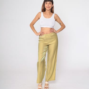 90s Iridescent Gold Pants Metallic Trousers Sparkly Straight Leg Pants High Waisted Trousers Shiny Party Festival Vintage 1990s Small xs 