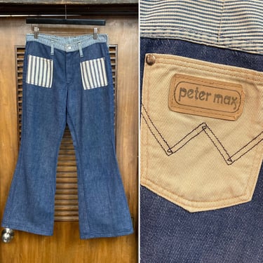 Vintage 1960’s w30 “Peter Max” Pop Art Wrangler Denim Flare Mod Jeans, 60’s Pants, Vintage Clothing 