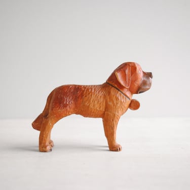 Vintage Hand Carved St. Bernard Dog Figurine 