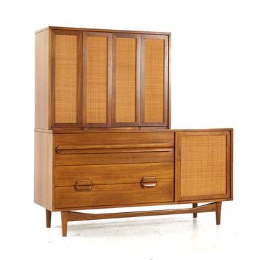 Lawrence Peabody Mid Century Walnut and Cane Buffet with Hutch - mcm 