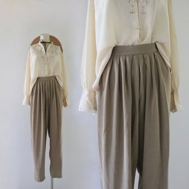 golden high waist trousers 30.5-34 - vintage 80s 90s gold brown womens size medium high waisted pleat pleated front pants tan 