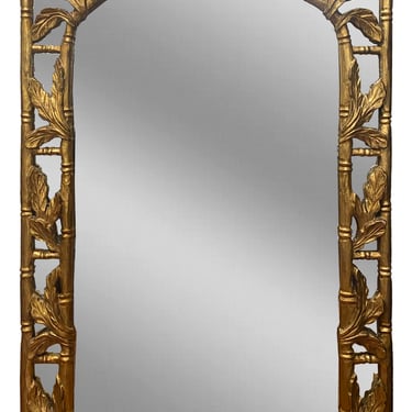 Vintage Giltwood Mirror with Carved Leaf and Bamboo Motif