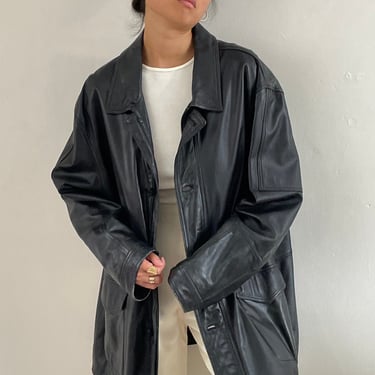 90s leather jacket / vintage black butter soft genuine leather oversized boyfriend moto bomber jacket coat | XL 