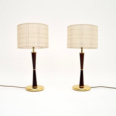 Pair of Vintage Mahogany and Brass Table Lamps