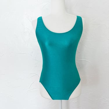 80s Turquoise Bodysuit Leotard Scoop Back | Small/Medium 