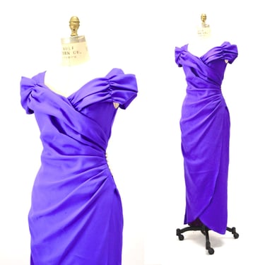 90s 00s Purple Prom Dress Purple Off the shoulder Gown XS Small// Vintage 90s Bridesmaid Prom Dress Evening Pageant Dress Purple 
