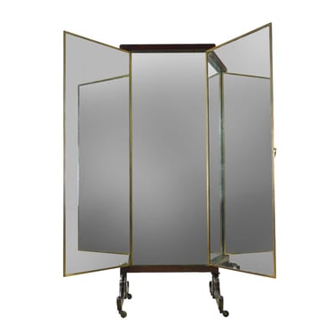 1910s Miroir Brot French Antique Mahogany Tri-fold Dressing Mirror on Casters