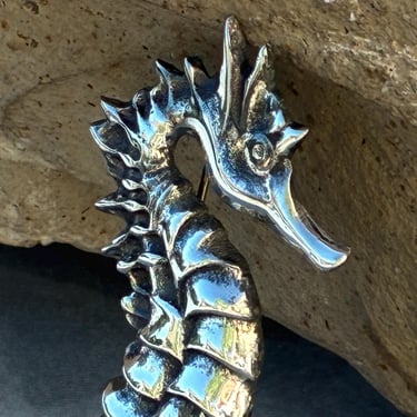 Vintage Midcentury Sterling Silver Seahorse Brooch / Pin 