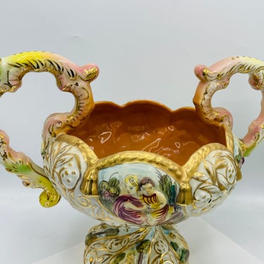 Vintage Italian Capodimonte  Ceramic  Gold Gilt Tureen Style Vase /Centerpiece -  12.5" 