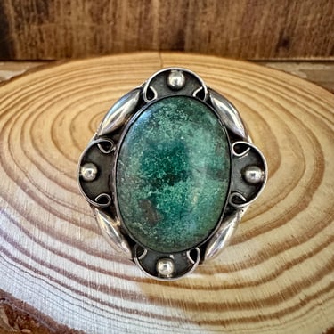 ORNATE VINTAGE BEAUTY Silver &amp; Turquoise Ring | Vintage Jewelry | Southwestern | Large Statement Ring | Size 9 1/2 