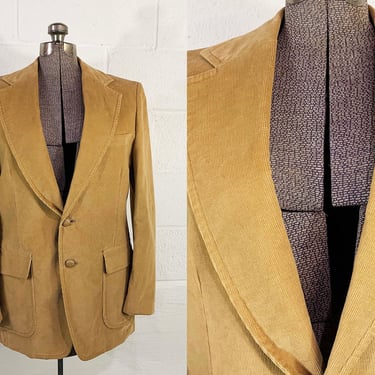 Vintage Corduroy Blazer Tan Brown Suit Sport Jacket Tailored Sears Men's Store Long Sleeve Coat Two Button Front 1970s Large 