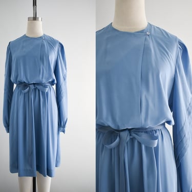1980s Blue Silky Dress 