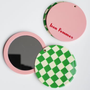 Green Checkered Swivel Pocket Mirror