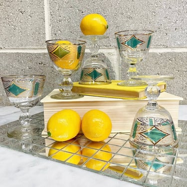 Vintage Cordial Glass Set Retro 1960s Culver Glass + Mid Century Modern + Set of 5 + After Dinner Liqueurs + MCM + Home and Bar Decor 