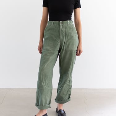 Vintage 30 Waist Olive Green Army Pants | Unisex Utility Fatigues Military Trouser | Button Fly | F408 