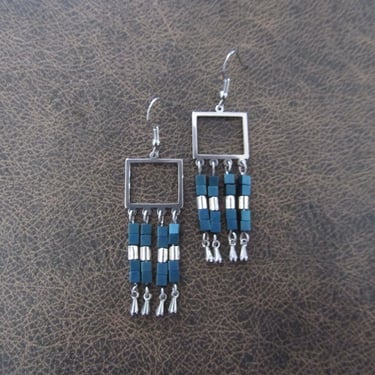 Blue hematite and silver chandelier earrings 
