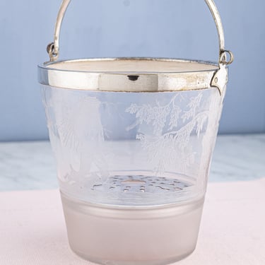 Antique Etched Glass &amp; Silverplate Ice Pail