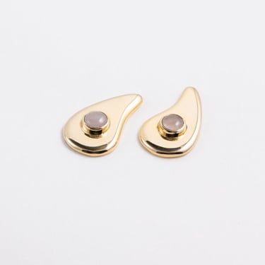 ARO Wavy Earrings -  24kt Gold Plated/silver/Rose Quartz