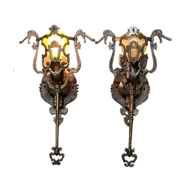 Large Bronze Spanish Revival Wall Sconces ca 1925 with Original Finish #2359 FREE SHIPPING Ready to Install and Restored 