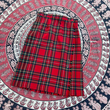 Vintage JAMES PRINGLE Royal Stewart red tartan kilt | Christmas, wool plaid wrap skirt, authentic Scottish kilt, ladies M/L 
