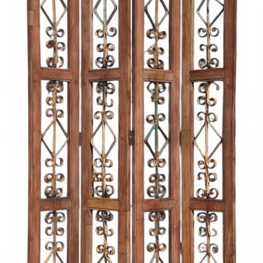 Rustic French Oak and Iron Screen Divider 