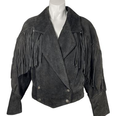 1980's Black Fringed Leather Jacket Size M