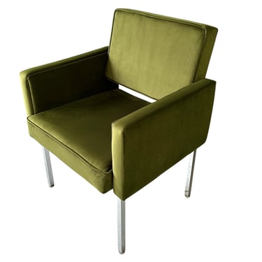 Mid Century Armchair Upholstered in Green Velvet, Knoll Style