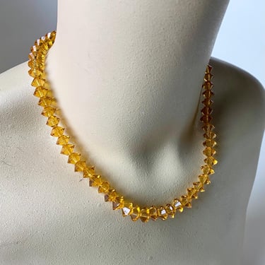 Art Deco 1930s Beautiful Citrine yellow glass crystal geometric faceted necklace Czech by BakeliteBa