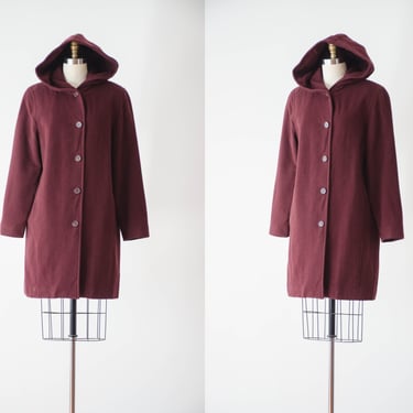 burgundy wool cashmere coat | 90s vintage Jones New York dark red soft warm hooded coat 
