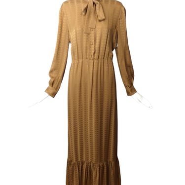 GUCCI-2023 Brown Silk Jacquard Maxi Dress, Size-10